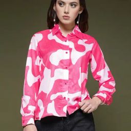 SELVIA Pink & White Printed Shirt-image-77