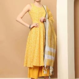 Jompers Yellow Printed Kurta Palazzo Set With Dupatta-image-72