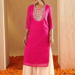 Indo Era Pink Embroidered Straight Kurta-image-46