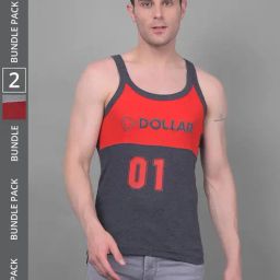 Dollar Bigboss Assorted Cotton Regular Fit Colour Block Vest - Pack Of 2-image-80
