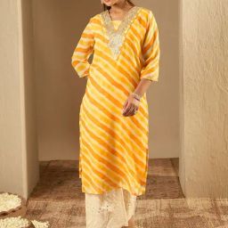 Indo Era Yellow Printed Straight Kurta-picture-24
