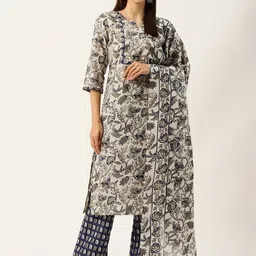 FERANOID Floral Printed Regular Beads and Stones Pure Cotton Kurta with Palazzos & Dupatta-image-45