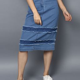 StyleStone Women Blue Solid A-Line Denim Pencil Skirt-image-83