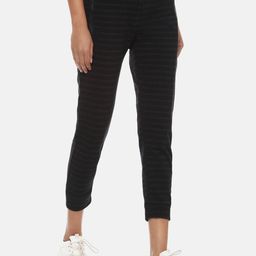 Campus Sutra Women Black & Grey Striped Cotton Three-Fourth Length Joggers-picture-14