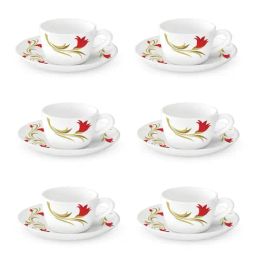 Borosil Red Lily White & Red Lilly Opalware Cup and Saucer Set - 12 Pieces-10