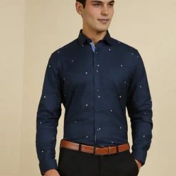 Allen Solly Navy Cotton Slim Fit Printed Shirt-image-99