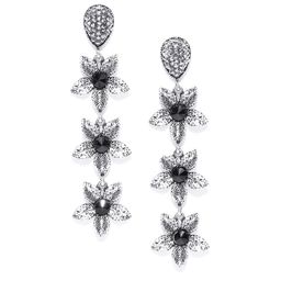 Jewels Galaxy Oxidised Silver-Plated Handcrafted Floral Drop Earrings-image-22