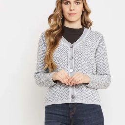 MADAME Grey Textured Pattern Cardigan-image-33