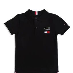 Tommy Hilfiger Kids Black Solid Polo T-Shirt-100