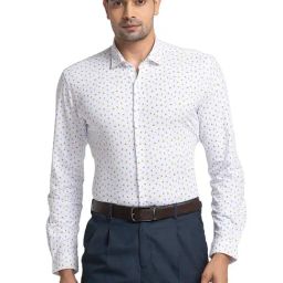 Park Avenue Blue & White Slim Fit Printed Shirt-image-53