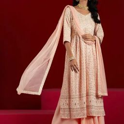 Libas Art Peach Embroidered Kurta Palazzo Set With Dupatta-image-72