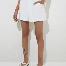 Nuon by Westside White Solid High-Rise Shorts-image-92