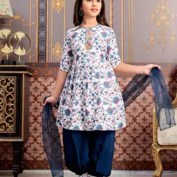 Aarika Girls Blue Printed Kurti Set-image-28
