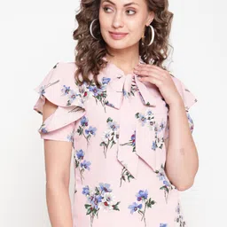 AKIMIA Pink Floral Print Tie-Up Neck Crepe Top-picture-35