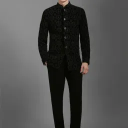 Louis Philippe Black Regular Fit Embroidered Two Piece Suit-picture-28