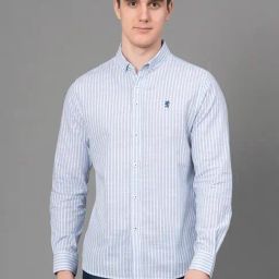 Red Tape Sky Blue Regular Fit Striped Shirt-image-8