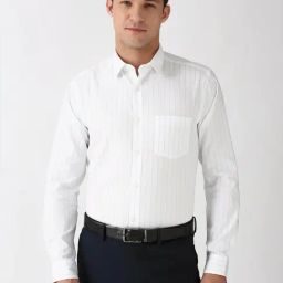 Peter England White Cotton Slim Fit Striped Shirt-image-54