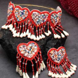 Moedbuille Sequins Beads & Pearls Studded Handcrafted Heart Shaped Contemporary Jewellery Set-image-85