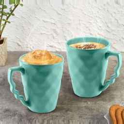 Urban Chef Blue Ceramic Prism Microwave Safe Coffee Mug With Handle (0.225 L) - Set of 2-image-61