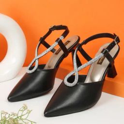 Flat N Heels Women's Black Back Strap Stilettos-22