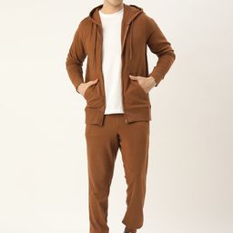Kook N Keech Men Brown Solid Hooded Tracksuit-image-49