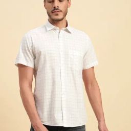 Cantabil White Cotton Regular Fit Checked Casual Shirt-picture-26