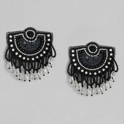 justpeachy Black & White Beaded Geometric Embellished Drop Earrings-image-95