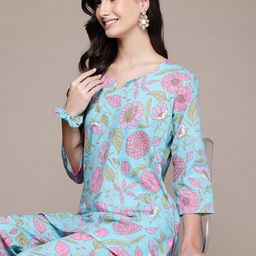 Readiprint Fashions Floral Printed Cotton Top & Trousers With Scrunchie-33