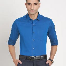 Turtle Blue Cotton Slim Fit Dobby Shirt-image-104