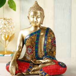 CraftVatika Red & Gold-Toned Medicine Buddha Statue Showpiece-image-12