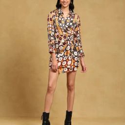 Label Ritu Kumar Brown Printed Wrap Dress-image-52