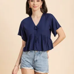 Moomaya Navy Regular Fit Crop Top-33