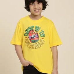 Kidsville Hot Wheels Printed Yellow Relaxed Fit T-Shirt For Boys-image-53