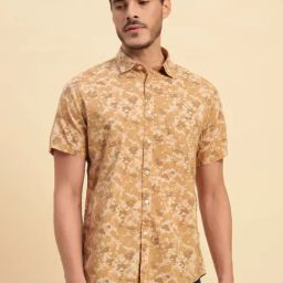 Cantabil Brown Cotton Regular Fit Printed Casual Shirt-picture-4