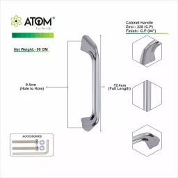Atom Zinc Silver Glossy Finish Cabinet/Drawer Handle, CH-ZN-228-CP-04-110 (Pack of 10) image 4