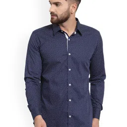 Purple State Men Blue & White Slim Fit Printed Casual Shirt-picture-33