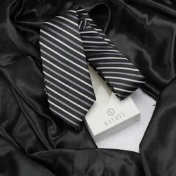 KOVOVE Men Black & White Striped Broad Tie-13