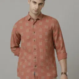 Linen Club Brown Linen Regular Fit Printed Shirt-image-54