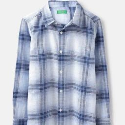 United Colors of Benetton Boys Blue Cotton Checkered Shirt-image-34