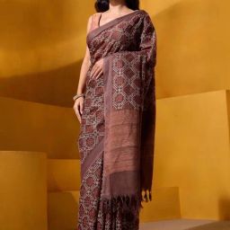 Taneira Brown Embroidered Saree With Unstitched Blouse-picture-27