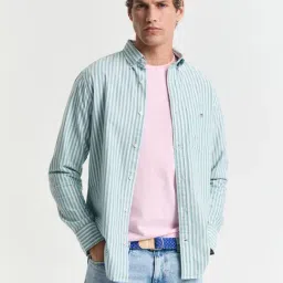 GANT Men Button-Down Collar Oxford Striped Cotton Casual Green Shirt-picture-44