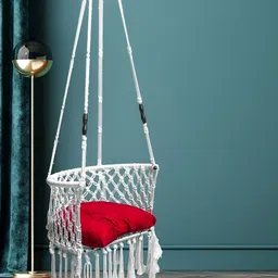 Patiofy Premium White & Red C-Shaped Comfortable Hammock Swing Chair With Cushion-picture-1