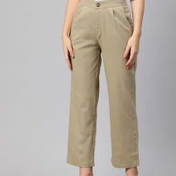 Popnetic High-Rise Pleated Pure Cotton Parallel Trousers-image-75
