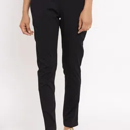 Fabriko Women Black Regular Fit Solid Cigarette Trousers-image-5