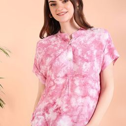 Maaesa Women Tie and Dye Mandarin Collar Top-image-73