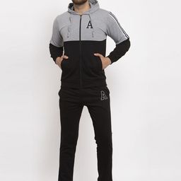 WILD WEST Men Black & Grey Colourblocked Tracksuit-image-99