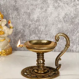 CraftVatika Gold-Toned Handmade Oil Lamp Showpiece-image-54