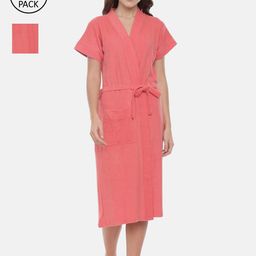 GOLDSTROMS Women Pack Of 2 Coral Pink Cotton Bath Robes-image-7