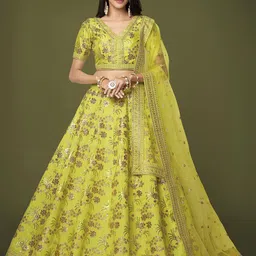 DIVASTRI Embroidered Sequinned Semi-Stitched Lehenga & Unstitched Blouse With Dupatta-14