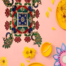 Kala Samarpan Green & Red Peacock Rangoli Sticker With Centerpiece image 4